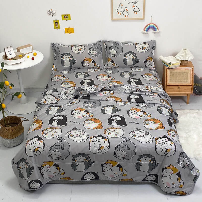 ชุดผ้าปูที่นอน 3.5ฟุต 3ชิ้น Fluffy ผ้า cotton คอลเลคชั่น Dreamy ลาย Lazy cat ไม่รวมผ้านวม